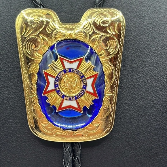 Bolo Tie with Western Accents Veterans of Foreign  Affairs USA  Metal Gold Tie - Picture 2 of 15